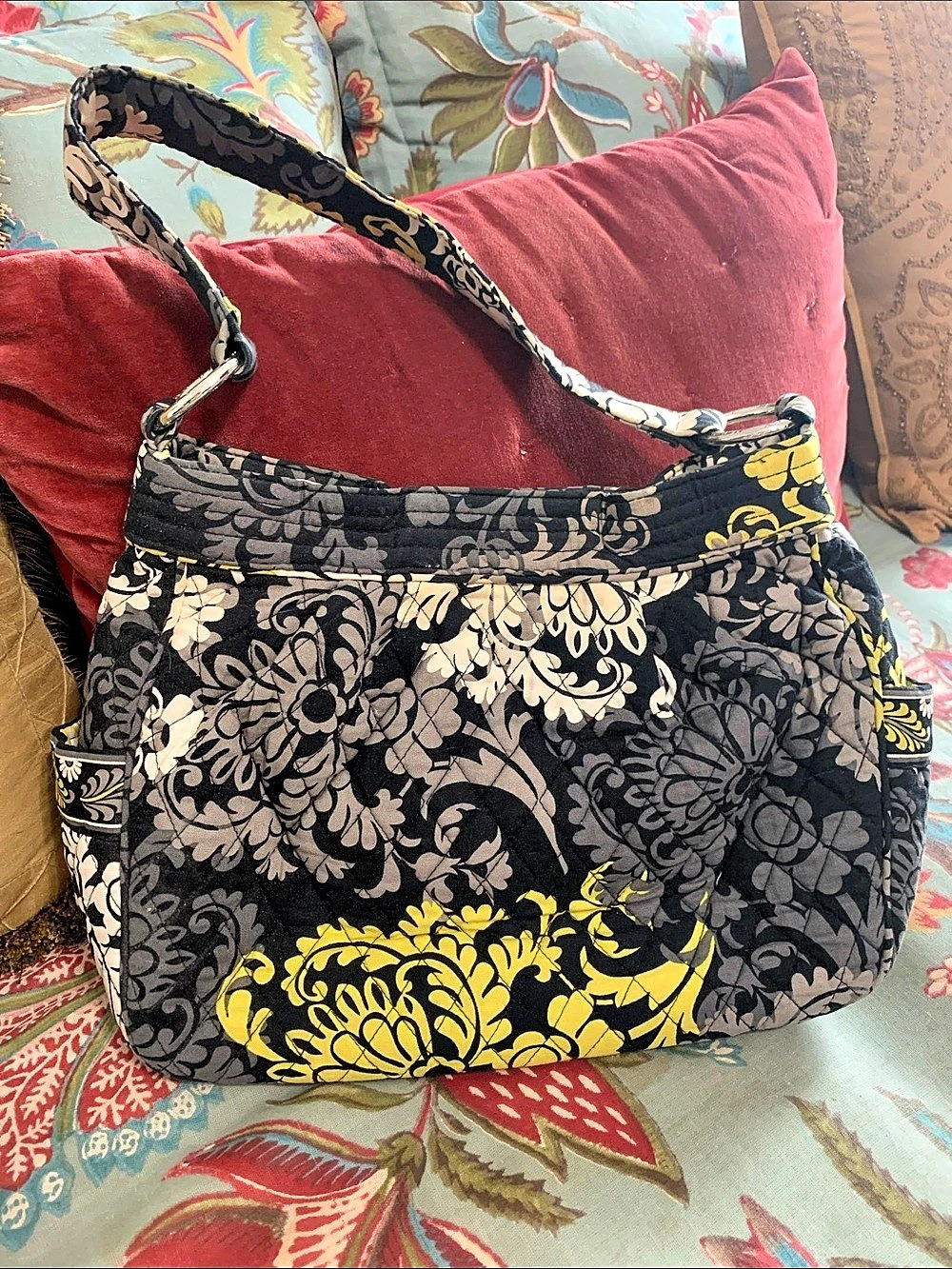 Vera Bradley Baroque Shoulder Bag Baroque Floral Shoulder Bag Black & Yellow